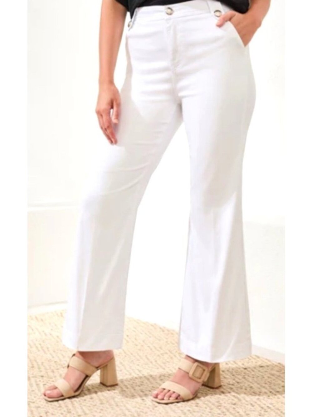 Ramy Brook Wome's Sz 12 High-Waisted White Wide-Leg Trousers With Button